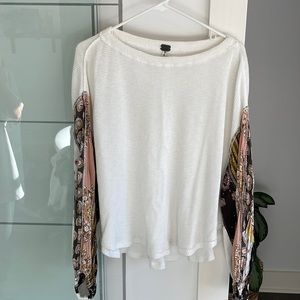 Women's White and Multicolor Long Sleeve Top
